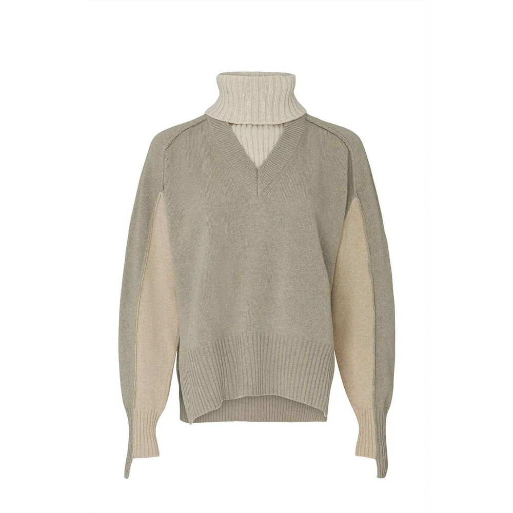 Cedric Charlier Layered V Neck Turtleneck Wool Blend Oversized Sweater Top 10‎